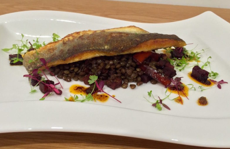 Sea Bass with Lentils &amp; Peppers
&ndash; Fussels Fine Foods
