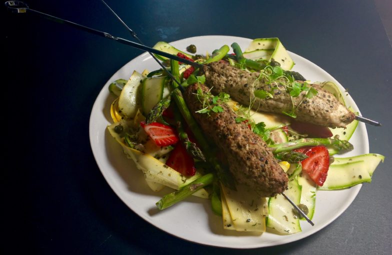 Chicken Kebabs with Courgette & Strawberry Salad