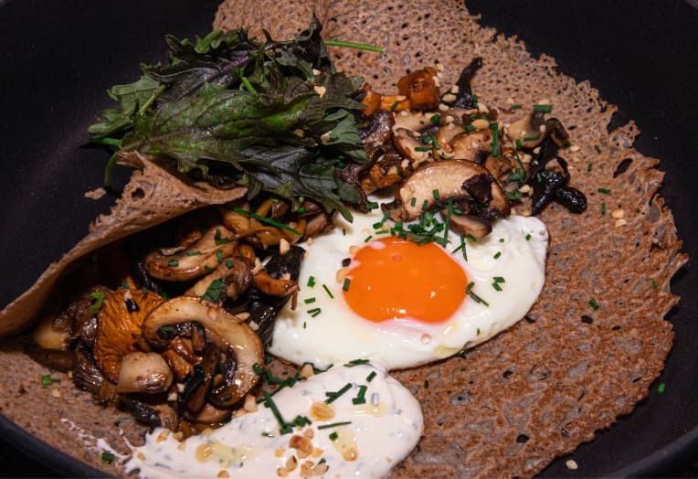 Buckwheat Galette with Garlic Mushrooms and Our Extra Virgin Rapeseed Oil