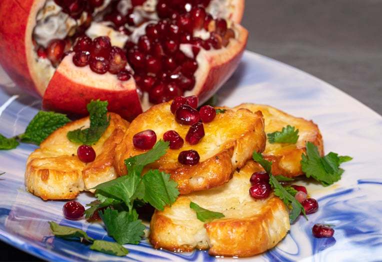 Crunchy Halloumi with Honey and Pomegranate