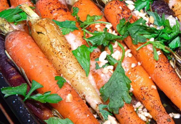 Roasted Heritage Carrots with Hazelnuts Made with Garlic Rapeseed Oil