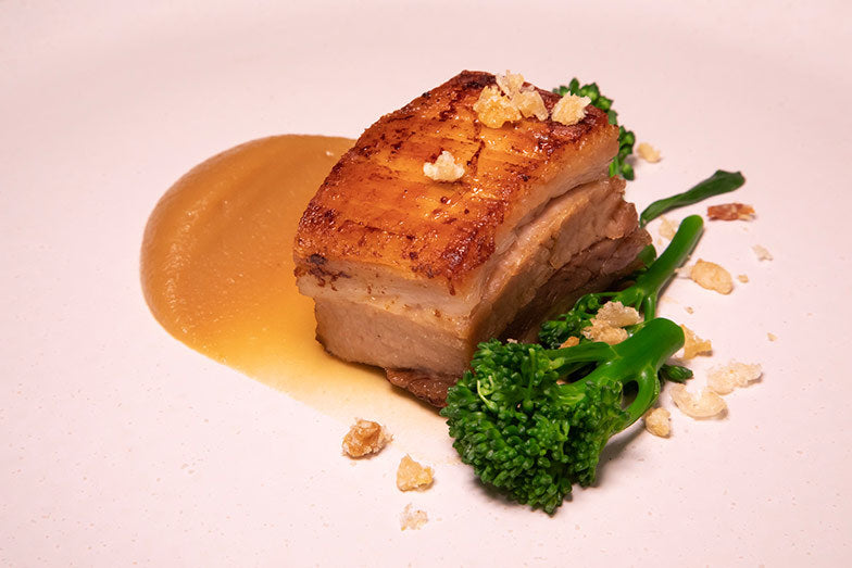 Slow Cooked Spicy Pork Belly with Coconut & Sweet Potato Puree