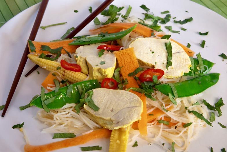 Turmeric Poached Chicken with Chilli Noodles