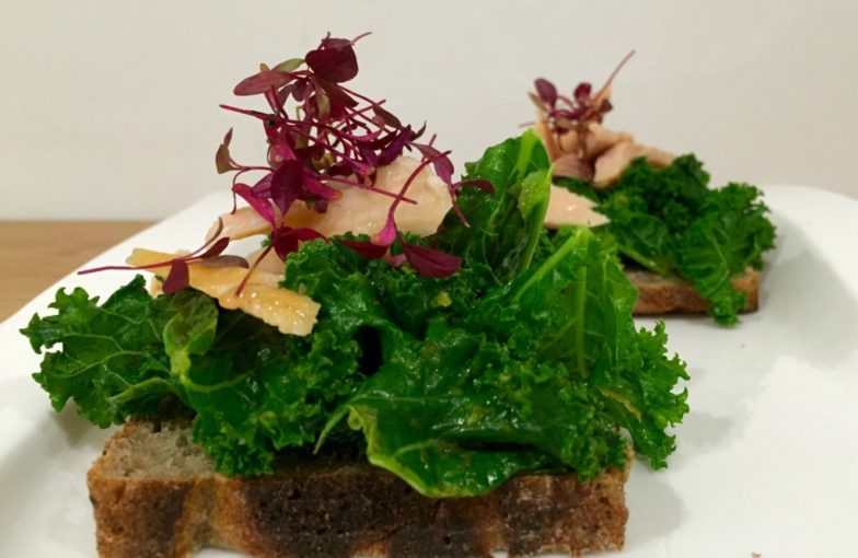 Kale and Trout Bruschetta with Rapeseed Garlic Oil for Cooking