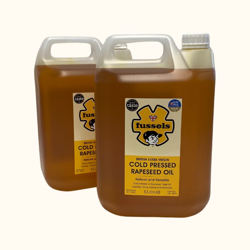 2 x 5 litre plastic container Fussels Cold Pressed Rapeseed Oil